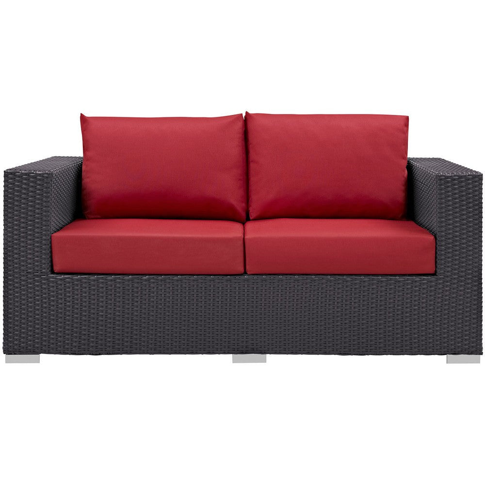 Modway Convene Wicker Rattan Outdoor Patio Loveseat with Cushions in Espresso Red MDY-EEI-1907-EXP-RED