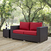 Modway Convene Wicker Rattan Outdoor Patio Loveseat with Cushions in Espresso Red MDY-EEI-1907-EXP-RED