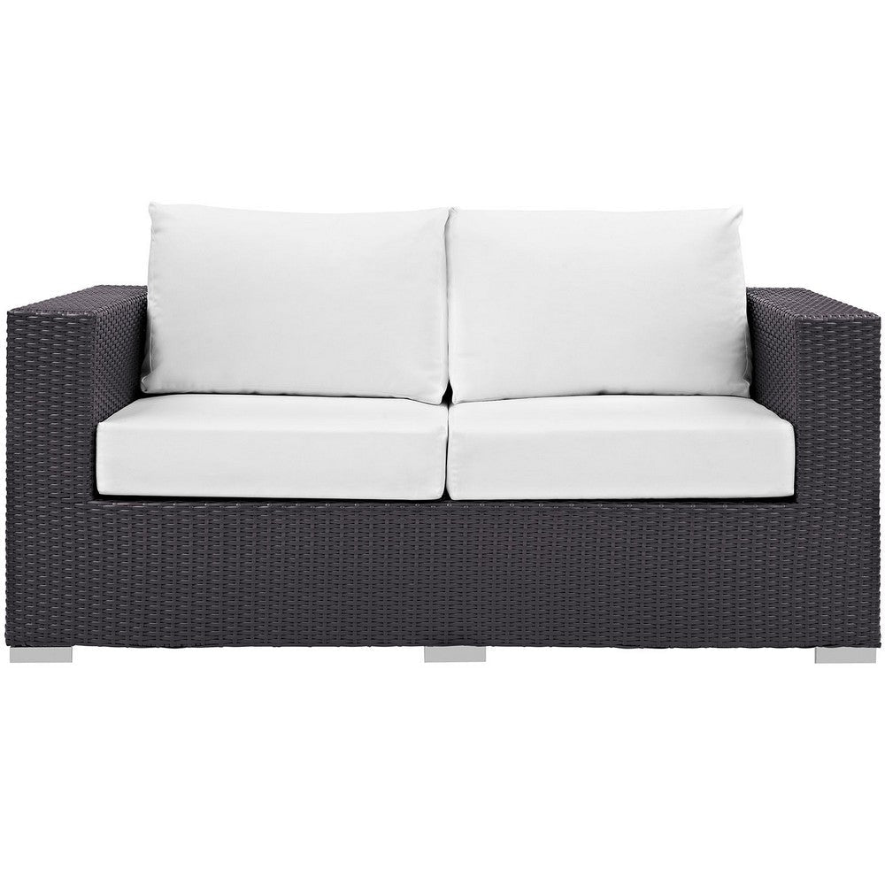 Modway Convene Wicker Rattan Outdoor Patio Loveseat in Espresso White MDY-EEI-1907-EXP-WHI