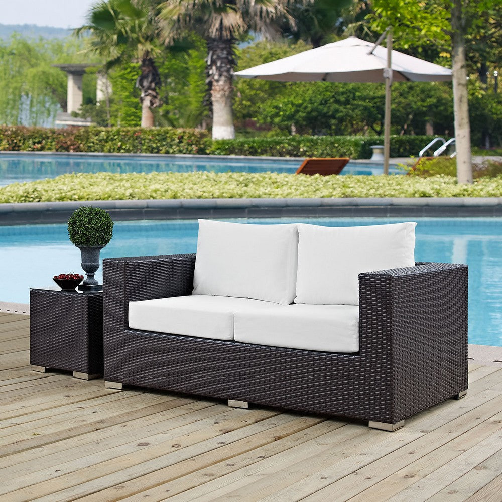 Modway Convene Wicker Rattan Outdoor Patio Loveseat in Espresso White MDY-EEI-1907-EXP-WHI