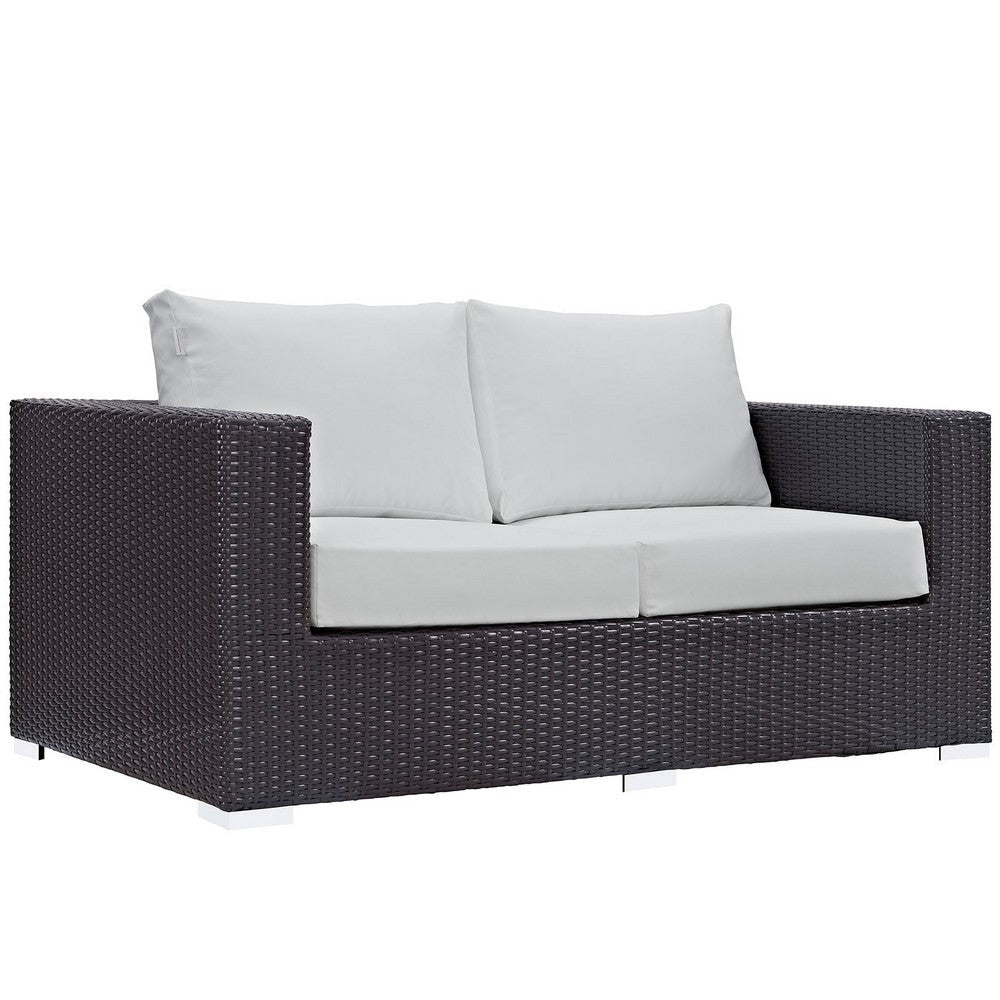 Modway Convene Wicker Rattan Outdoor Patio Loveseat in Espresso White