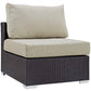 Modway Convene Wicker Rattan Outdoor Patio Sectional Sofa Armless Chair in Espresso Beige