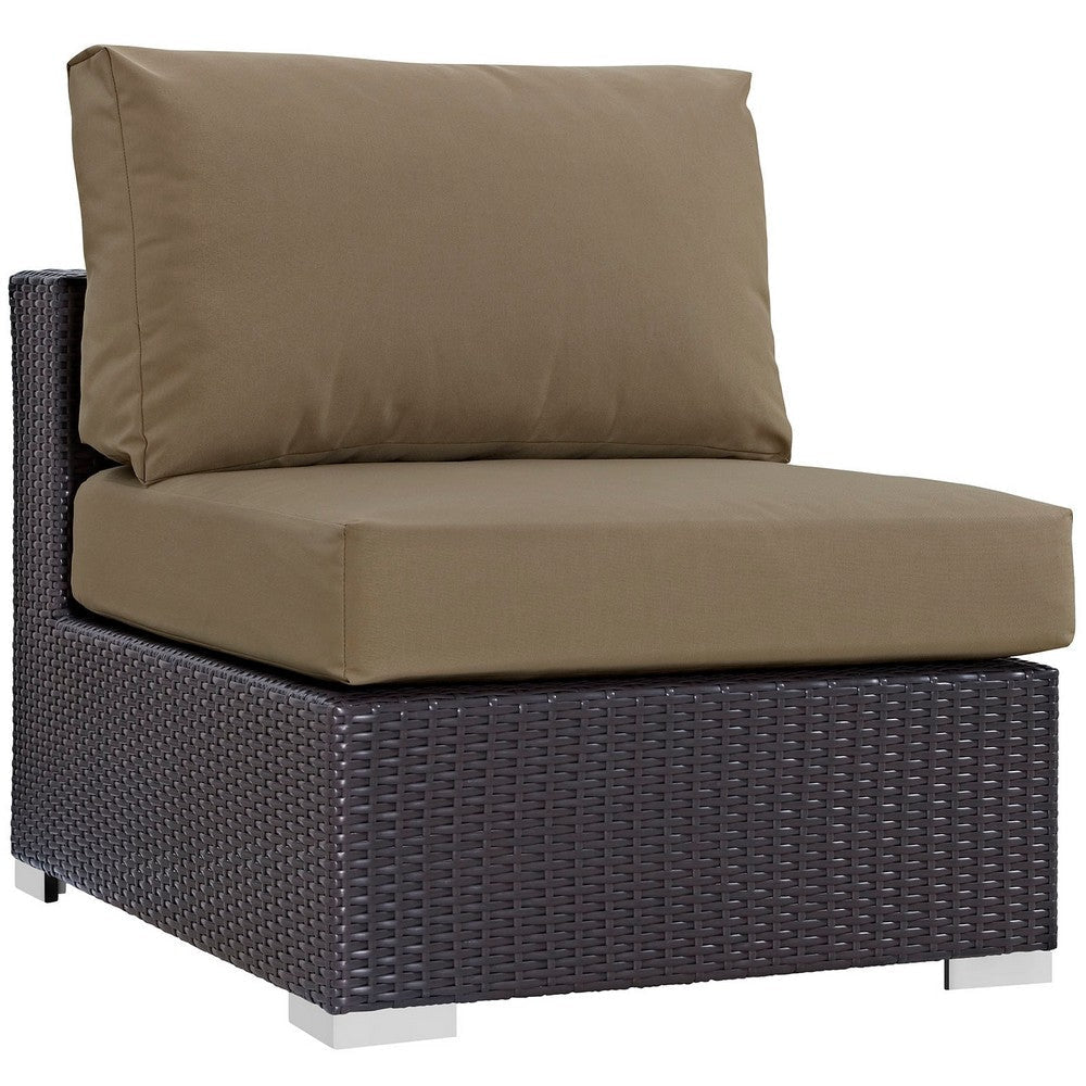 Modway Convene Wicker Rattan Outdoor Patio Sectional Sofa Armless Chair in Espresso Mocha