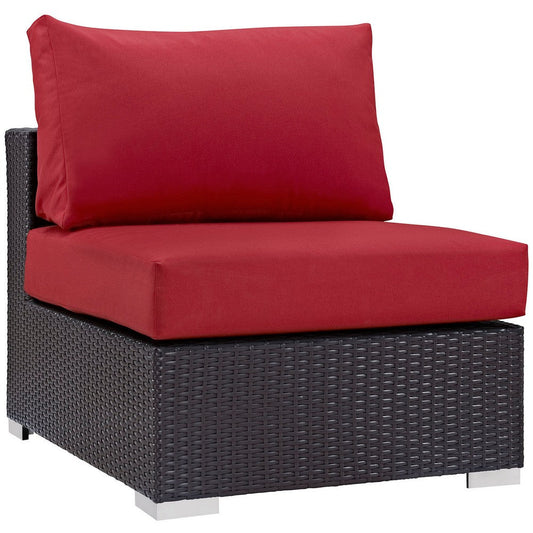 Modway Convene Wicker Rattan Outdoor Patio Sectional Sofa Armless Chair in Espresso Red