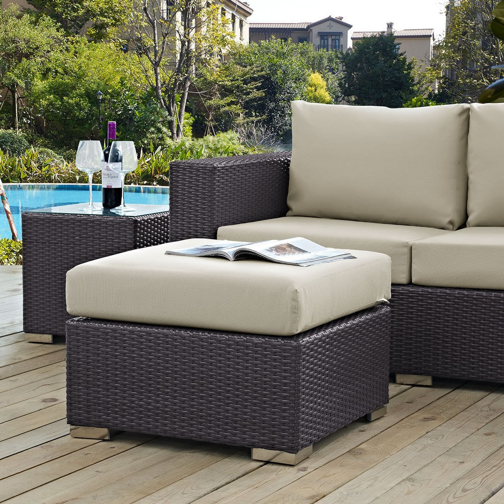 Modway Convene Wicker Rattan Outdoor Patio Square Ottoman in Espresso Beige