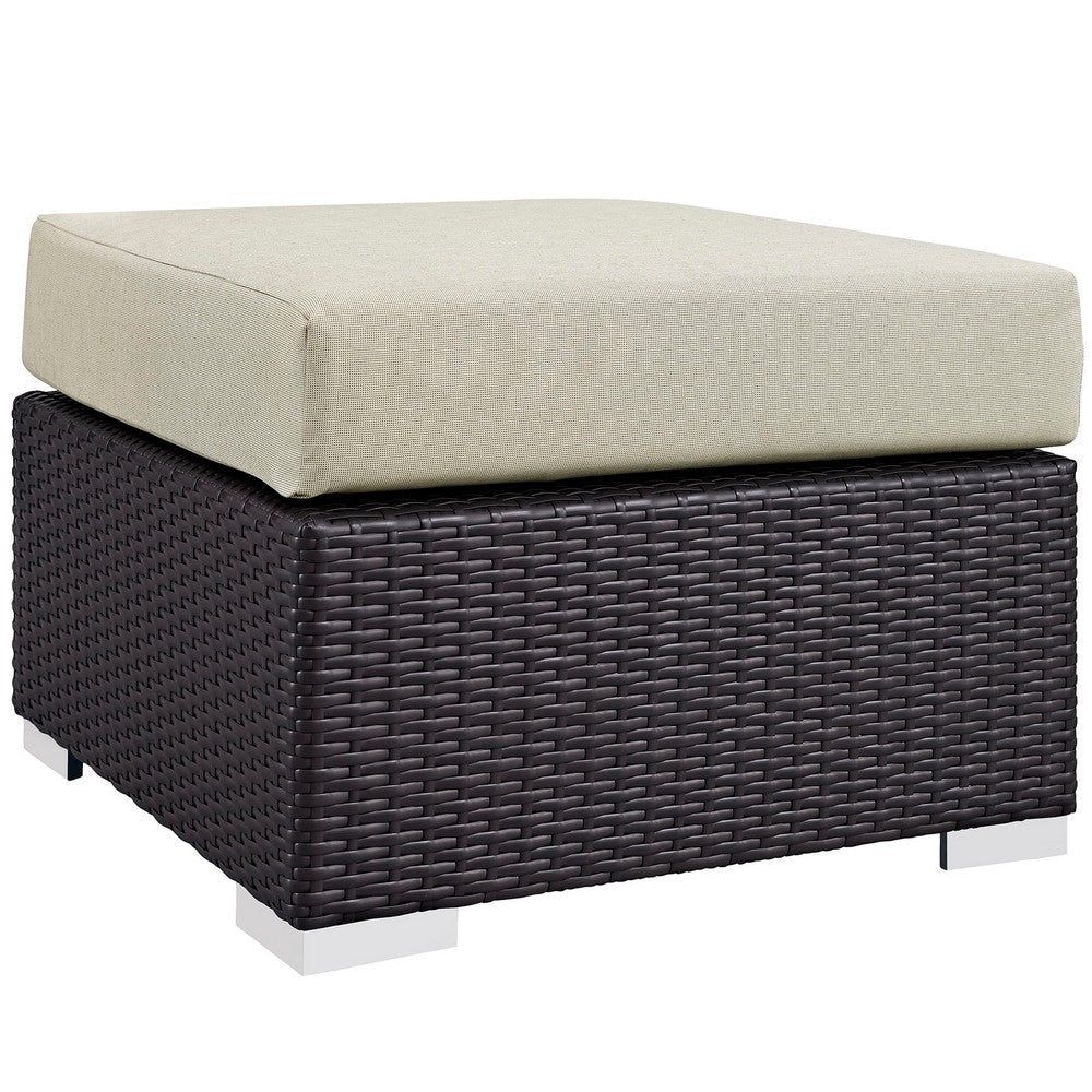 Beige Convene Outdoor Patio Fabric Square Ottoman - No Shipping Charges