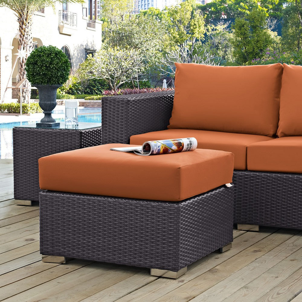 Modway EEI-1911-EXP-ORA Convene Patio Fabric Square Ottoman Outdoor Furniture, Espresso Orange