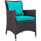 Modway Convene Wicker Rattan Outdoor Patio Dining Armchair with Cushion in Espresso Turquoise