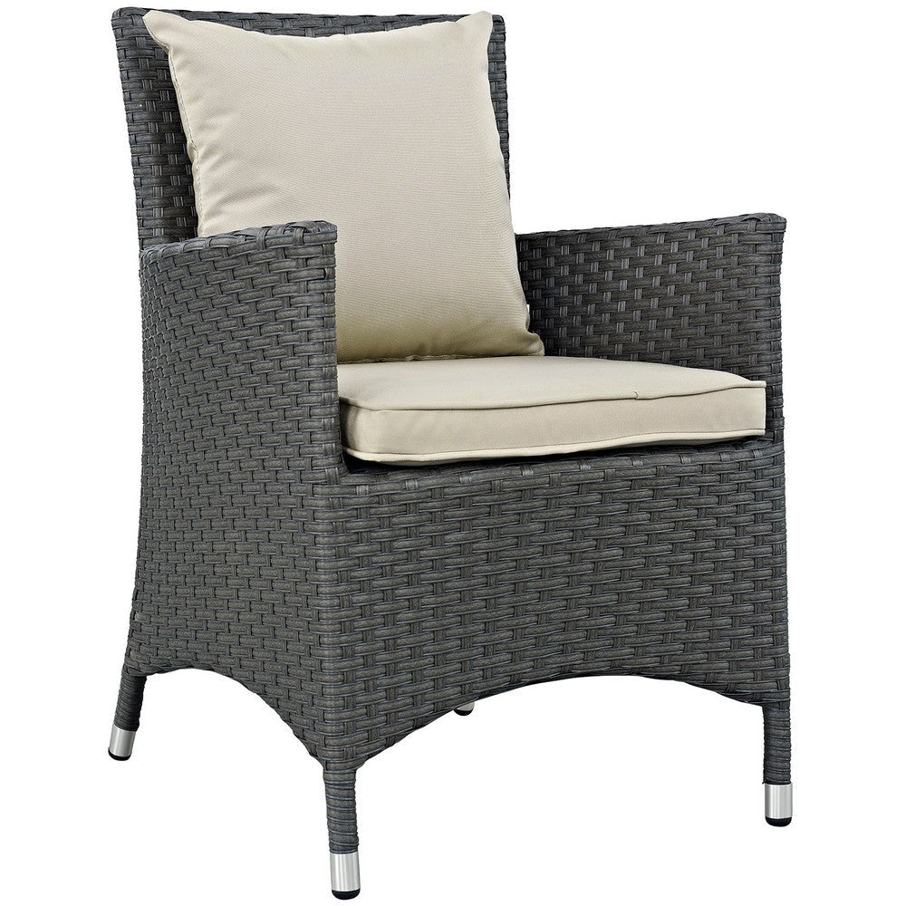 Modway Sojourn Wicker Rattan Outdoor Patio Sunbrella Fabric Dining Chair in Antique Canvas Beige