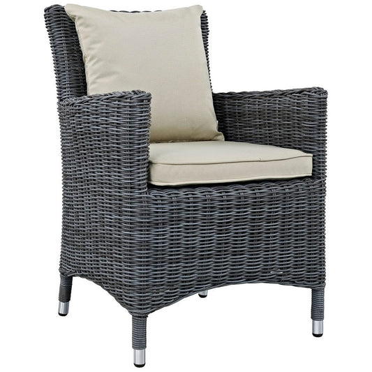 Modway Summon Wicker Rattan Outdoor Patio Sunbrella Dining Armchair in Antique Canvas Beige