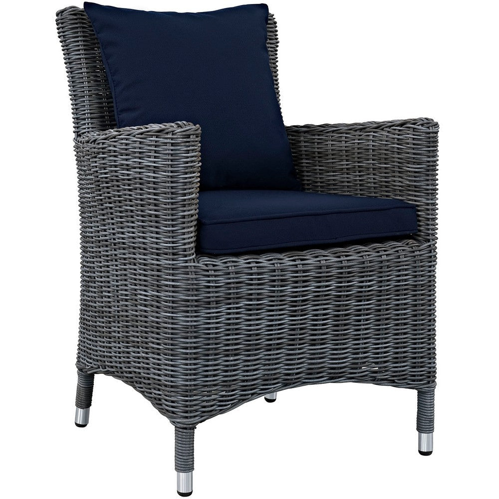 Modway Summon Wicker Rattan Outdoor Patio Sunbrella Dining Armchair in Canvas Navy