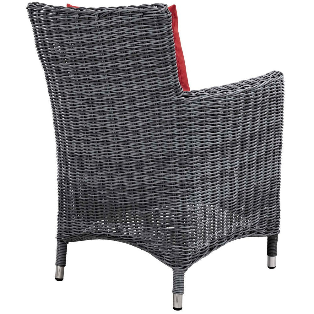 Modway Summon Wicker Rattan Outdoor Patio Sunbrella Dining Armchair in Canvas Red MDY-EEI-1935-GRY-RED