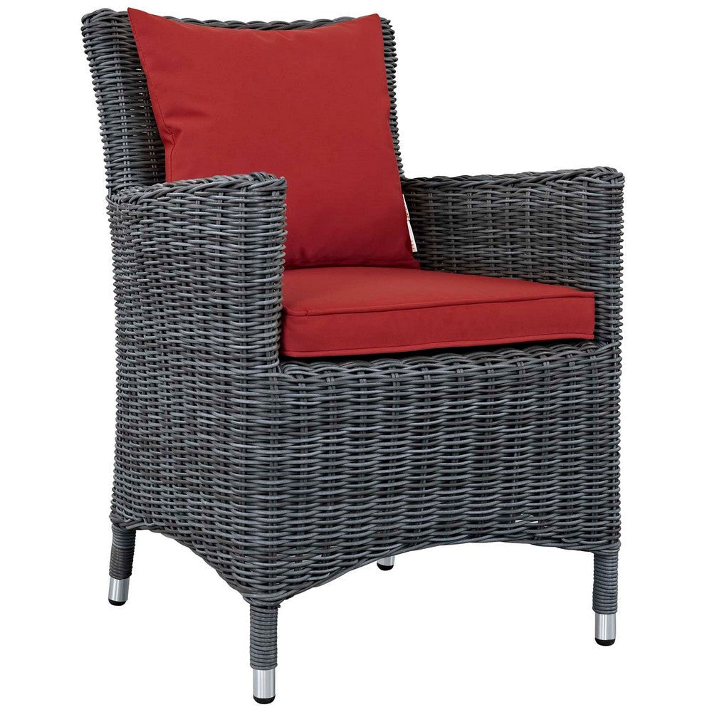 Modway Summon Wicker Rattan Outdoor Patio Sunbrella Dining Armchair in Canvas Red