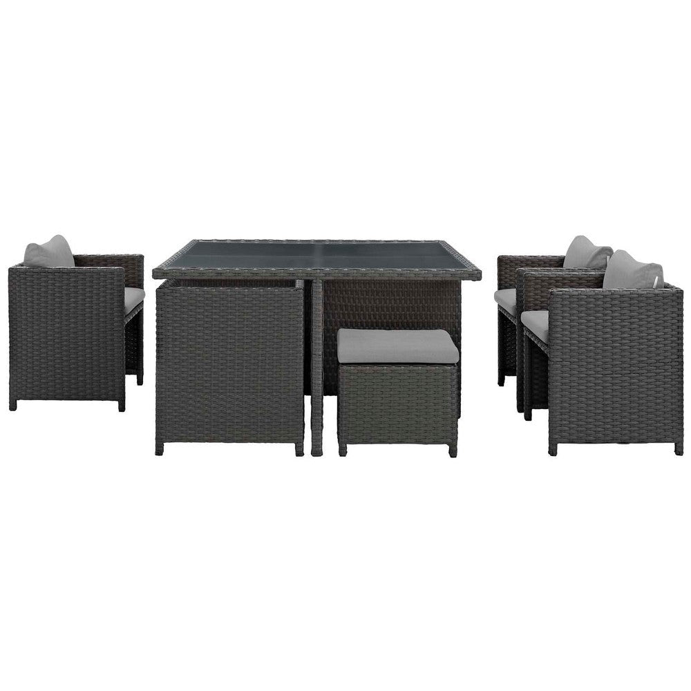 Modway Sojourn Wicker Rattan Outdoor Patio Sunbrella Fabric 9-pc Dining Set in Canvas Gray MDY-EEI-1946-CHC-GRY-SET