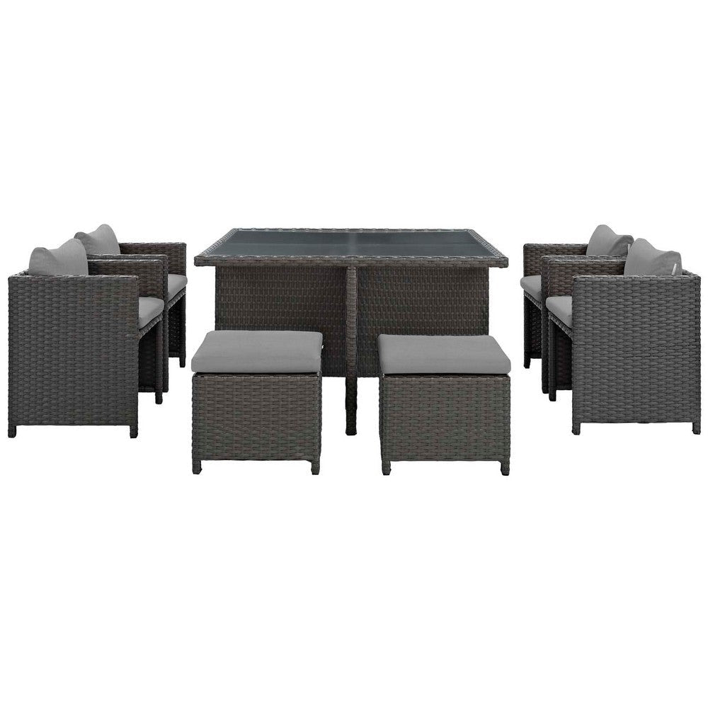 Modway Sojourn Wicker Rattan Outdoor Patio Sunbrella Fabric 9-pc Dining Set in Canvas Gray MDY-EEI-1946-CHC-GRY-SET