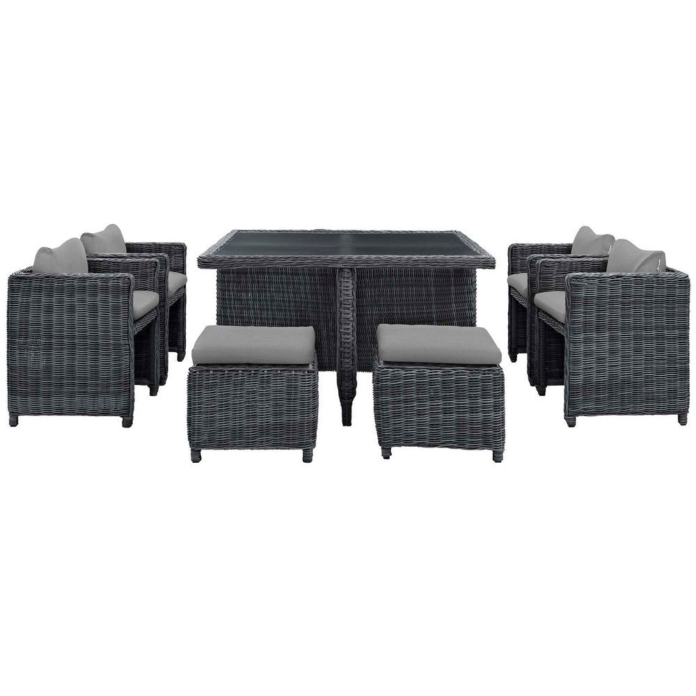 Modway Summon Wicker Rattan Outdoor Patio Sunbrella 9-pc Dining Set in Canvas Gray MDY-EEI-1947-GRY-GRY-SET