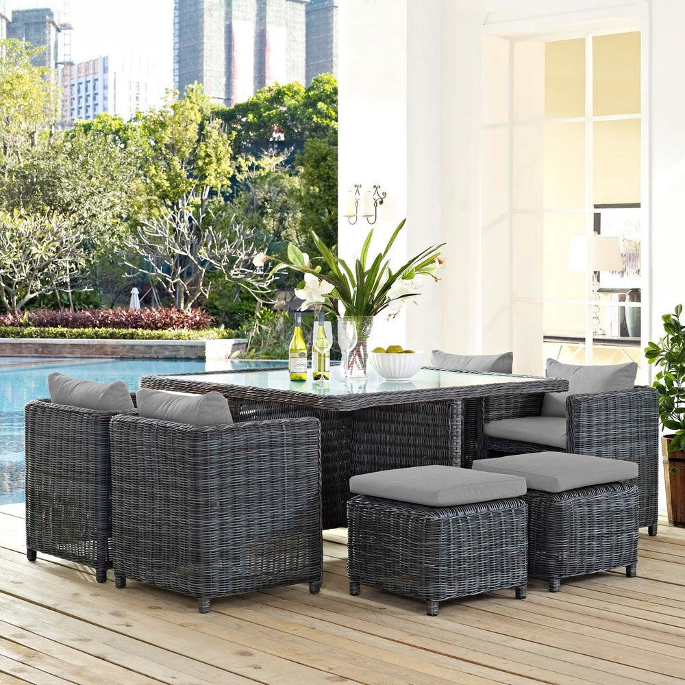 Modway Summon Wicker Rattan Outdoor Patio Sunbrella 9-pc Dining Set in Canvas Gray MDY-EEI-1947-GRY-GRY-SET