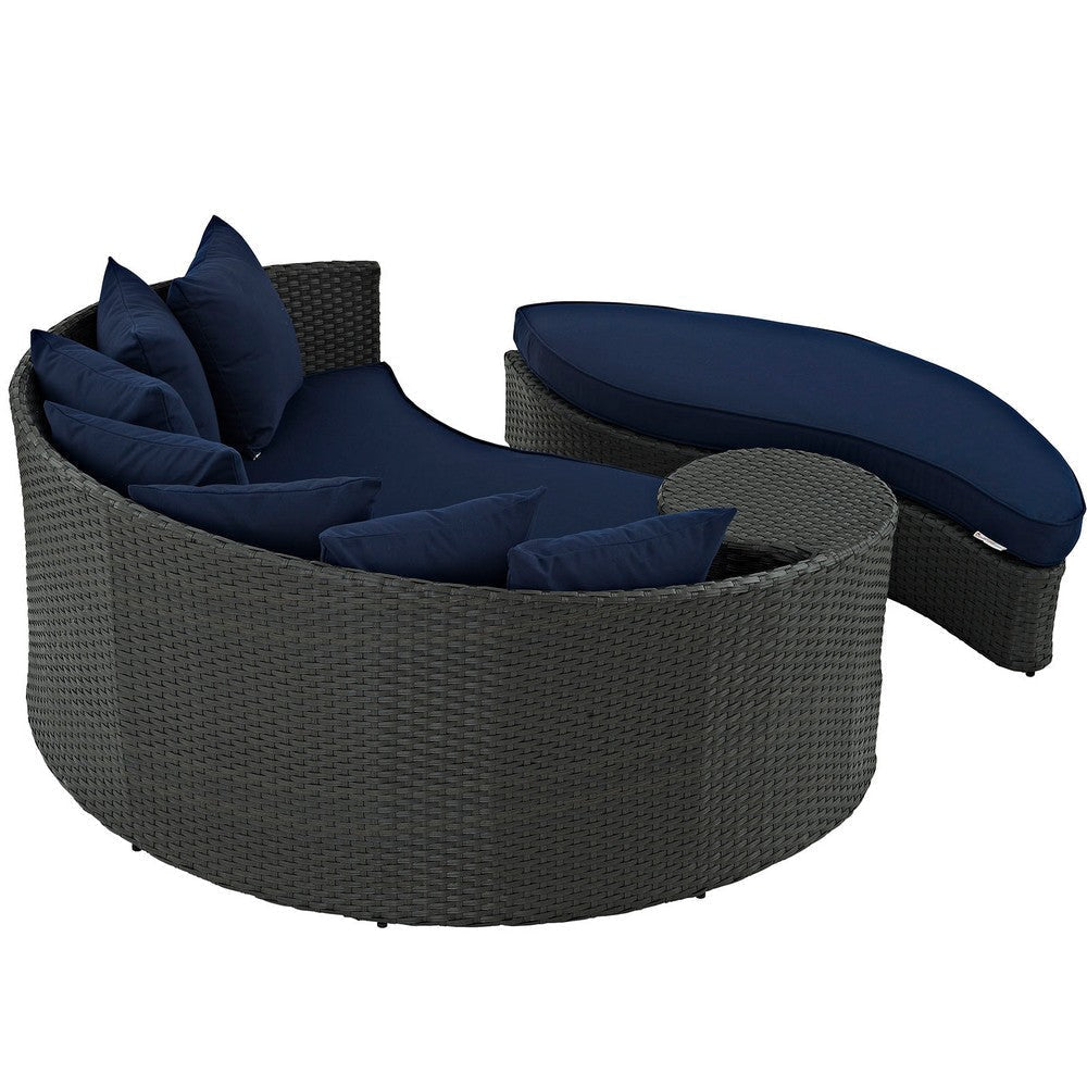 Modway Sojourn Wicker Rattan Outdoor Patio Sunbrella Fabric Daybed in Canvas Navy MDY-EEI-1982-CHC-NAV