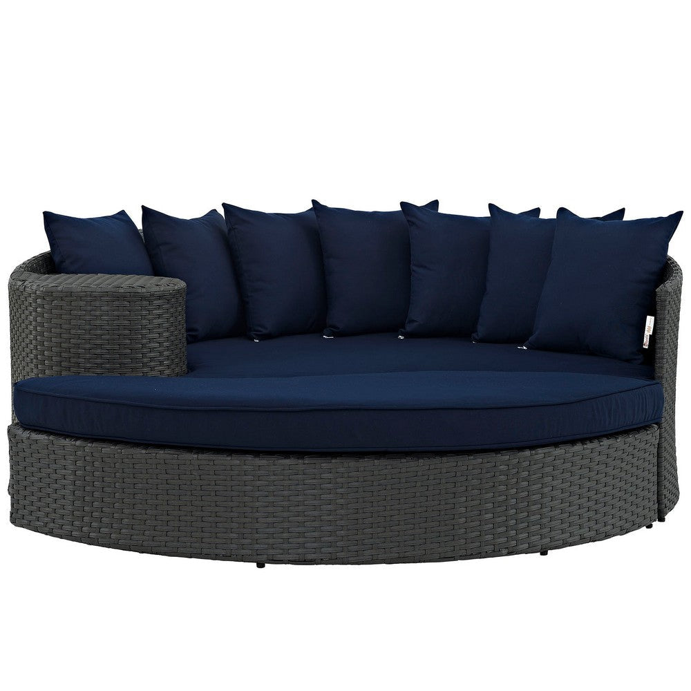 Modway Sojourn Wicker Rattan Outdoor Patio Sunbrella Fabric Daybed in Canvas Navy MDY-EEI-1982-CHC-NAV