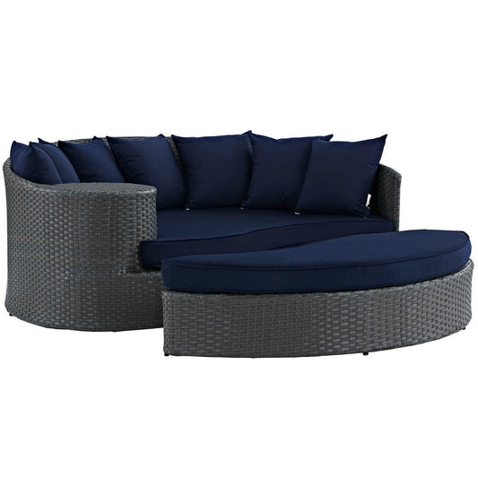 Modway Sojourn Wicker Rattan Outdoor Patio Sunbrella Fabric Daybed in Canvas Navy