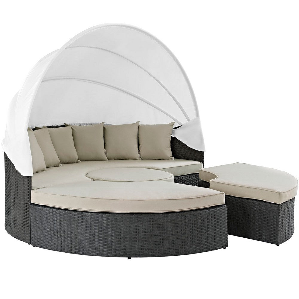 Modway Sojourn Outdoor Patio Sunbrella Sectional Daybed with Canopy in Antique Canvas Beige MDY-EEI-1986-CHC-BEI-SET