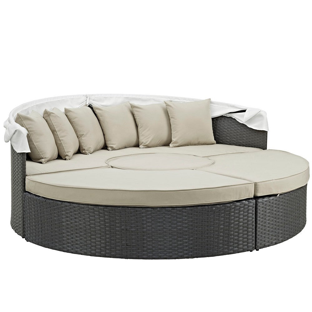 Modway Sojourn Outdoor Patio Sunbrella Sectional Daybed with Canopy in Antique Canvas Beige MDY-EEI-1986-CHC-BEI-SET