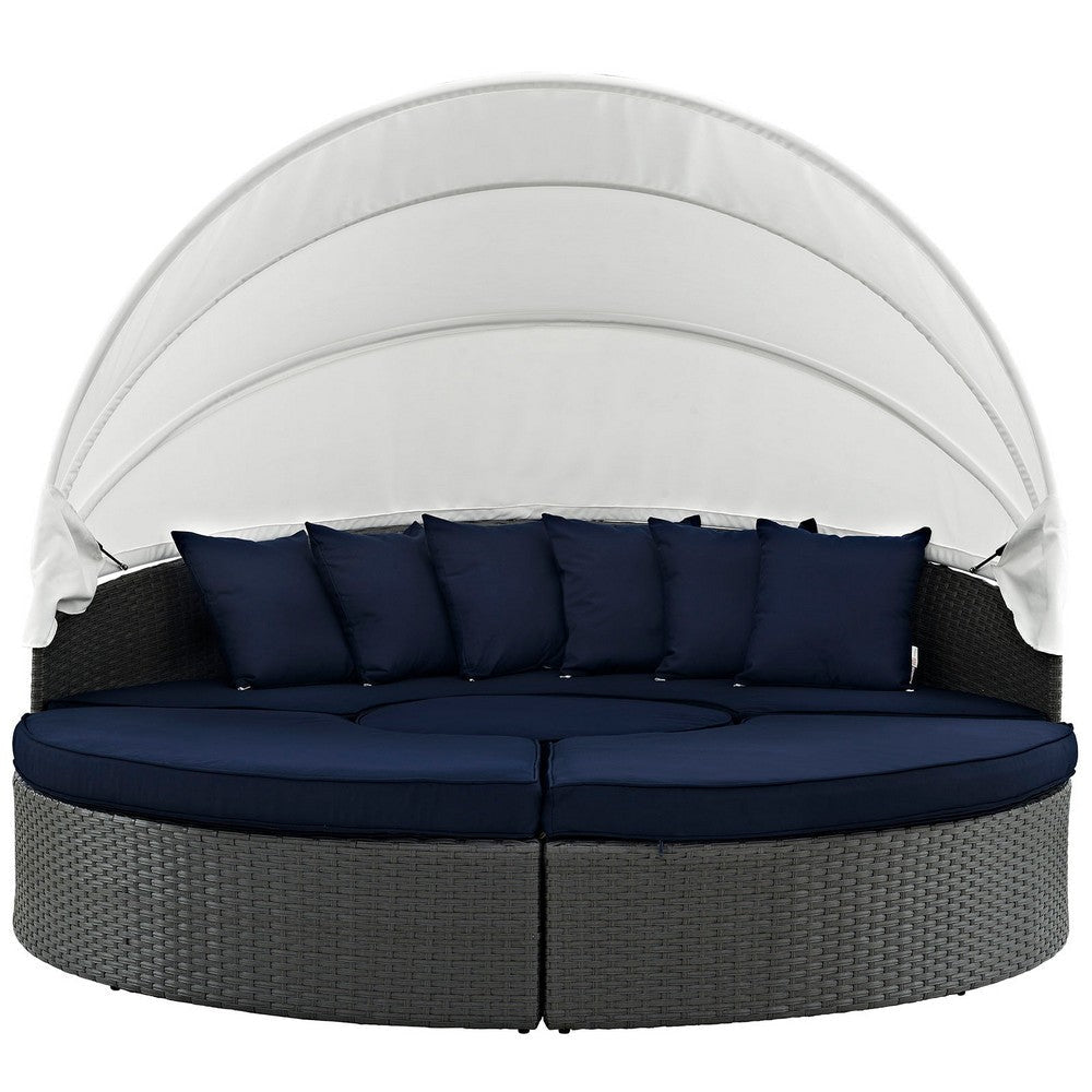 Modway Sojourn Outdoor Patio Sunbrella Sectional Daybed with Canopy in Canvas Navy MDY-EEI-1986-CHC-NAV-SET