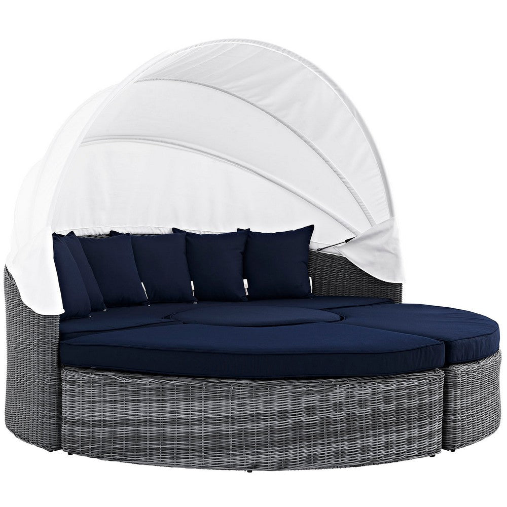 Modway Summon Outdoor Patio Daybed with Canopy and Sunbrella Cushions in Canvas Navy