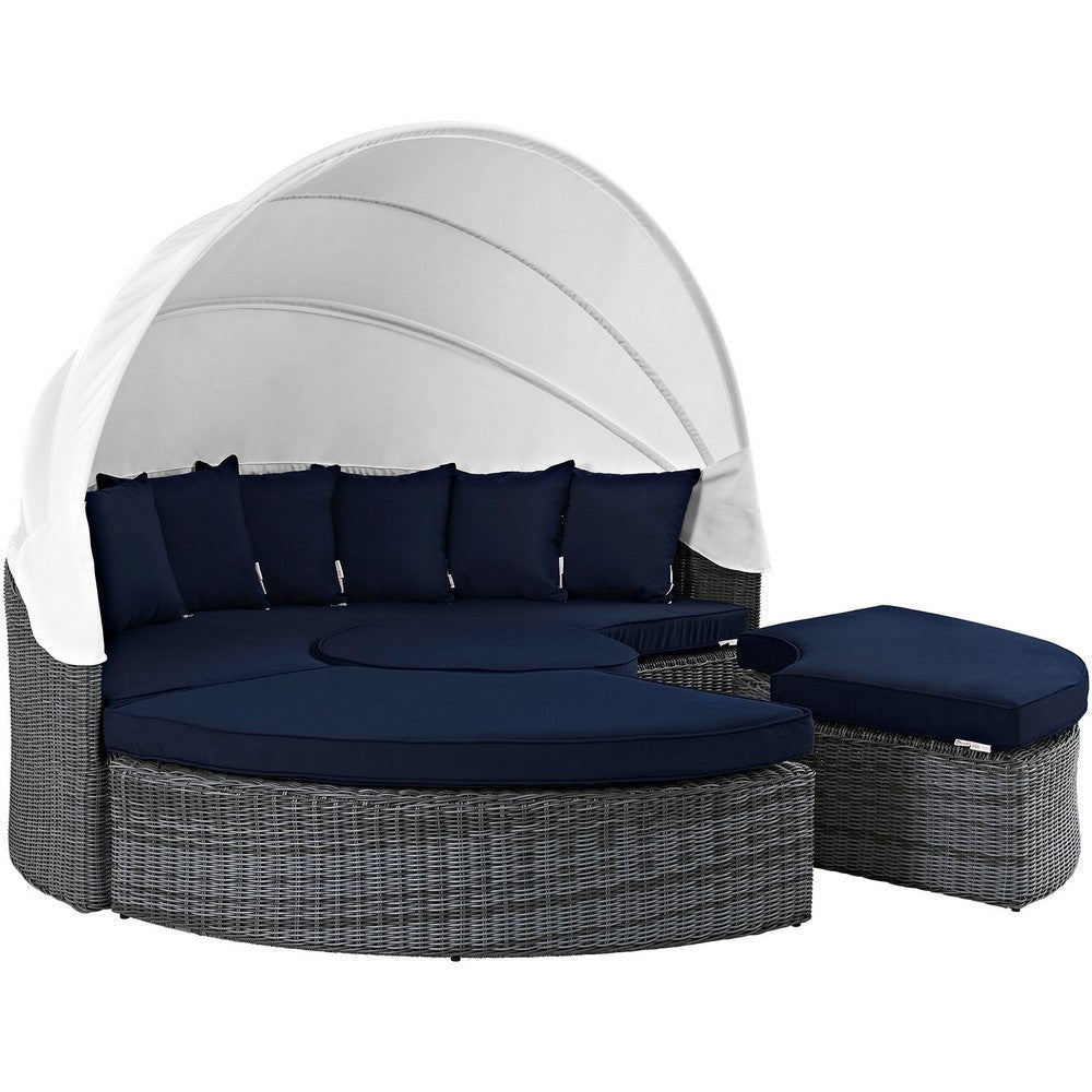 Modway Summon Outdoor Patio Daybed with Canopy and Sunbrella Cushions in Canvas Navy MDY-EEI-1997-GRY-NAV-SET