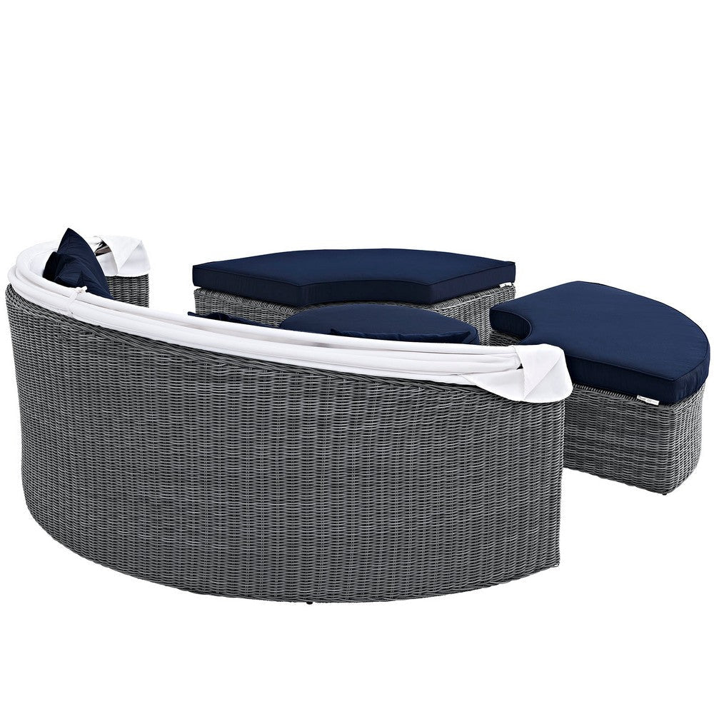 Modway Summon Outdoor Patio Daybed with Canopy and Sunbrella Cushions in Canvas Navy MDY-EEI-1997-GRY-NAV-SET