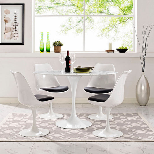 Modway Lippa 48" Oval-Shaped Mid-Century Modern Dining Table with Artificial Marble Top and White Base