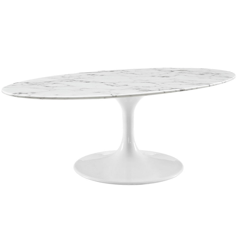 White Lippa 48’’ Oval-Shaped Artificial Marble Coffee Table MDY-EEI-2022-WHI