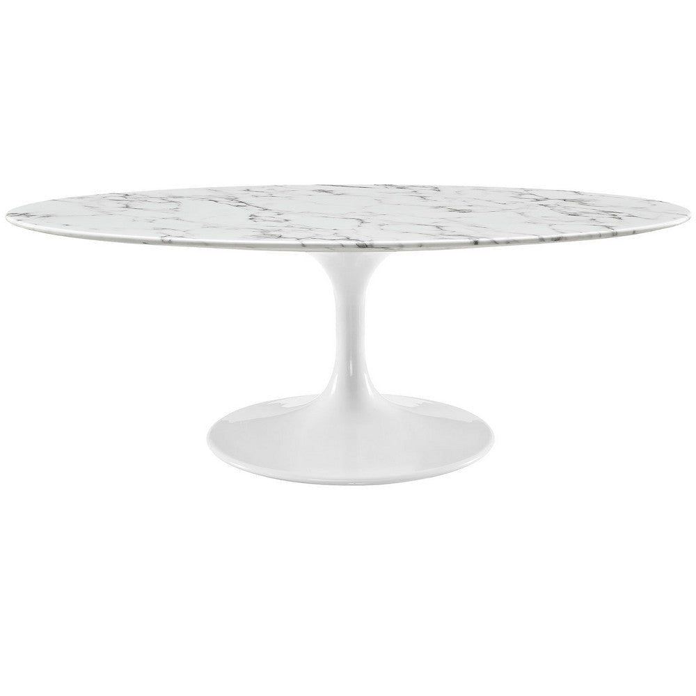 White Lippa 48" Oval-Shaped Artificial Marble Coffee Table