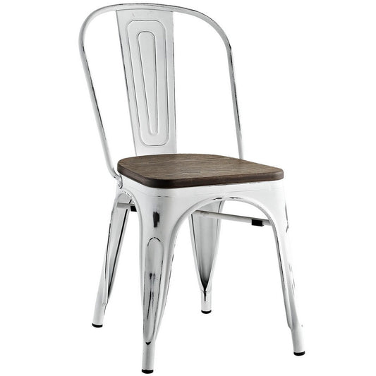 Modway EEI-2028-WHI Promenade Stackable Modern Aluminum Bistro Dining Side Chair With Bamboo Seat, One, White