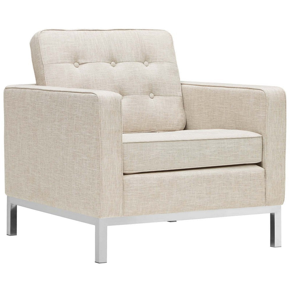 Modway Loft Upholstered Fabric Mid-Century Modern Accent Arm Lounge Chair in Beige