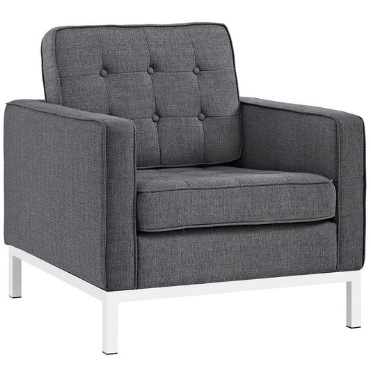 Modway Loft Upholstered Fabric Mid-Century Modern Accent Arm Lounge Chair in Gray