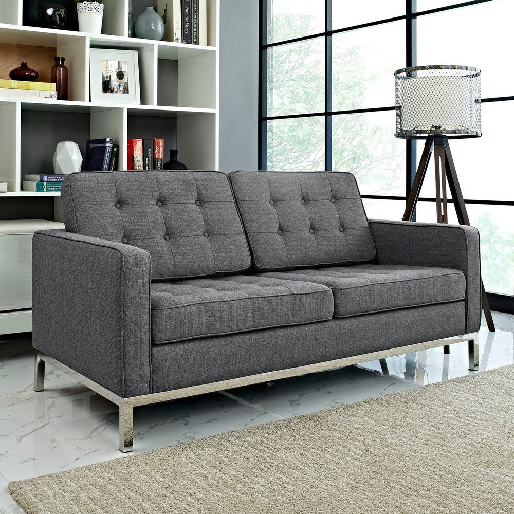 Modway Loft Upholstered Fabric Mid-Century Modern Loveseat In Gray MDY-EEI-2051-DOR