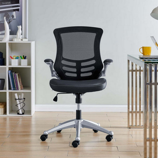 Modway Attainment Mesh Back and Vinyl Seat Modern Office Chair in Black