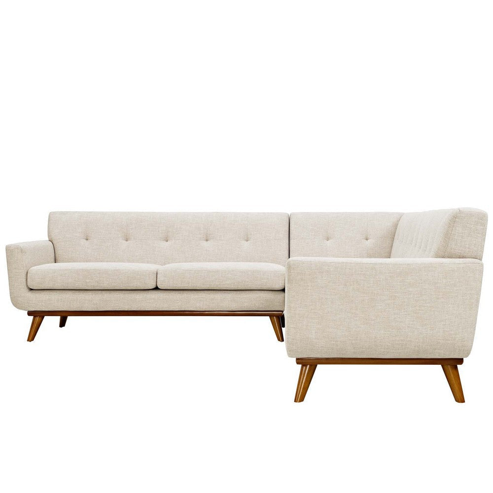 Modway L Shaped Sectional Sofa Engage Mid-Century Modern Upholstered Fabric Beige MDY-EEI-2108-BEI-SET