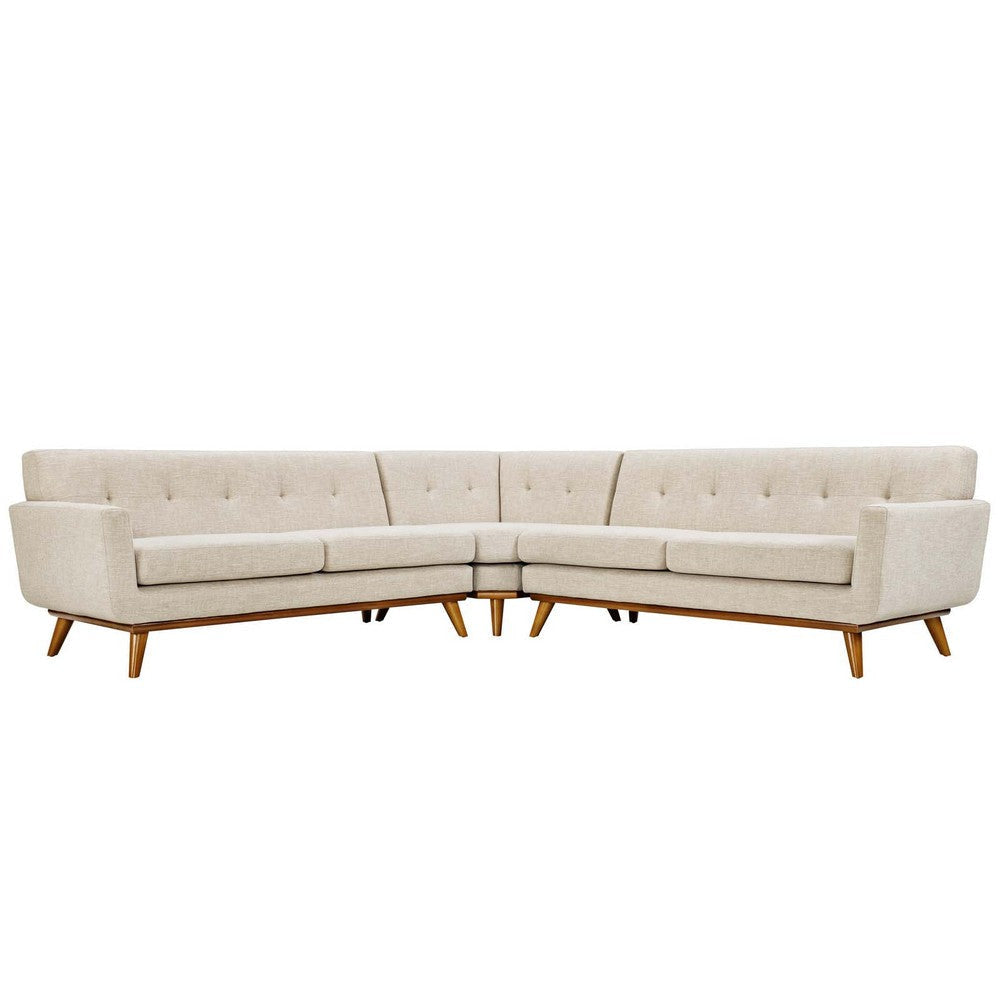 Modway L Shaped Sectional Sofa Engage Mid-Century Modern Upholstered Fabric Beige