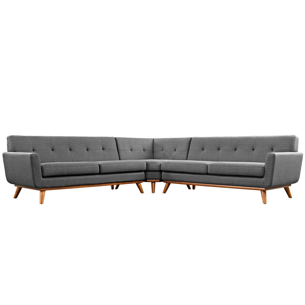 Modway L Shaped Sectional Sofa Engage Mid-Century Modern Upholstered Fabric Gray