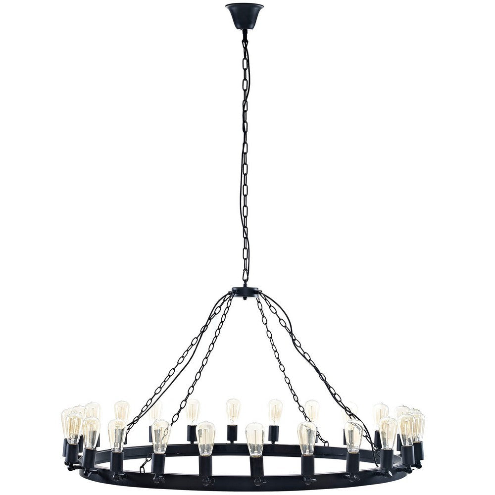 Modway Teleport 52" Modern Farmhouse Rope and Steel Metal Round Ceiling Light Pendant Chandelier In Brown