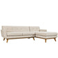 Modway Engage Right Facing Sectional Sofa in Mid-Century Modern Upholstered Fabric Beige