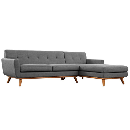 Modway Engage Mid-Century Modern Upholstered Right-Facing Sectional Sofa, Gray Fabric