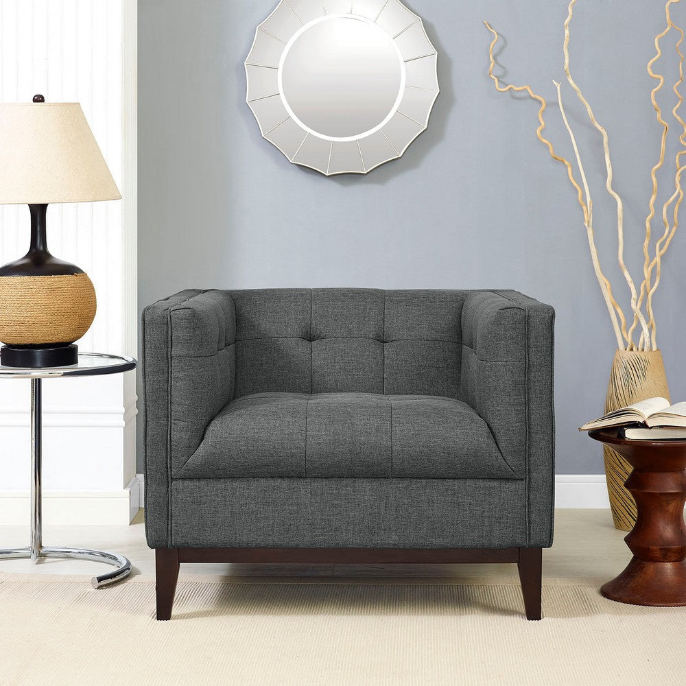 Modway Serve Modern Accent Arm Lounge Chair with Upholstered Fabric Tufted Fabric in Gray