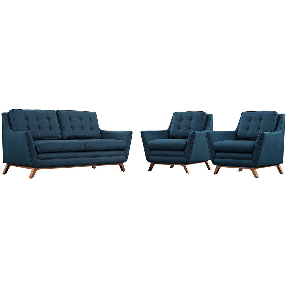 Modway MO- Beguile Mid-Century Modern Upholstered Fabric, Loveseat and Two Armchairs, Azure