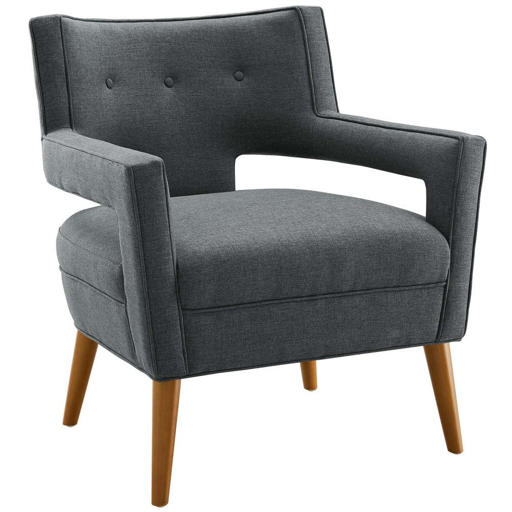 Modway Sheer Upholstered Fabric Mid-Century Modern Accent Lounge Arm Chair in Gray