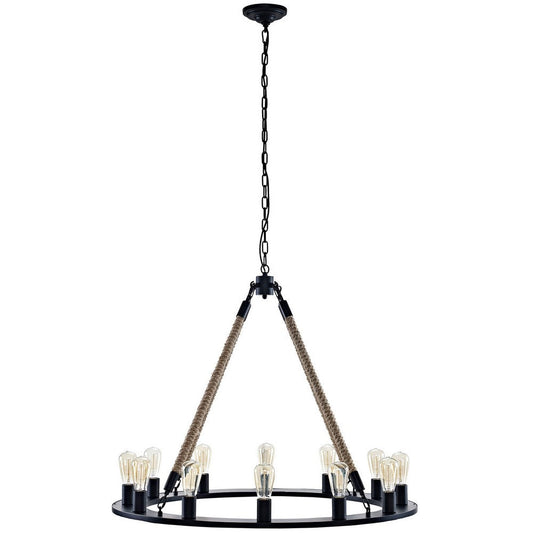 Modway Encircle Rope and Steel Metal 12-Light Pendant Round Chandelier in Brown