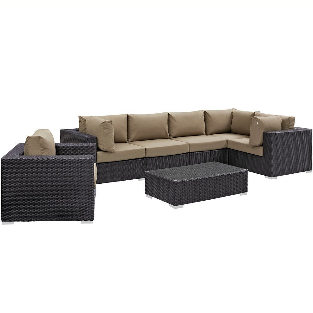 Modway Convene Wicker Rattan 7-Piece Outdoor Patio Sectional Sofa Furniture Set in Espresso Mocha