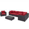 Modway Convene Wicker Rattan 7-Piece Outdoor Patio Sectional Sofa Furniture Set in Espresso Red MDY-EEI-2157-EXP-RED-SET